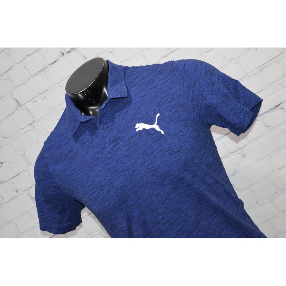 Puma Golf Polo Shirt Mens Medium Blue Space Dye Short Sleeve Logo